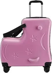 [Generic] Riding Suitcase for Kids - 3-Digit Password Lock Suitcase with Seat for Kids | 20in Silent Wheels Trolley Case with Seat Belts, Handlebars, Pedals