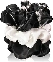 Celestial Silk Mulberry Silk Scrunchies for Hair (Black, Ivory, Black Marble)
