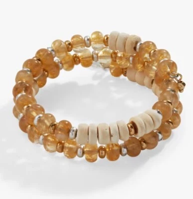 Alex & Ani Rutilated Quartz + Wood Beaded Wrap Bracelet