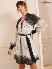 Love & Roses Monochrome Mini Shirt Dress (AY5602) | $138
