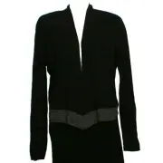 EILEEN FISHER Black Rayon Nylon Crinkle Shimmer Hem Shaped Open Cardigan XS