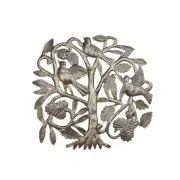 Handcrafted Haitian Metal Art, Three Birds Sitting on Tree Garden Wall Sculpture