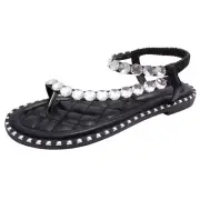 Thong Rhinestones/Sequin Ankle Strap Open Toes, Flat Sandals in US Size 6 - 10