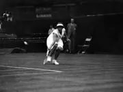 American player Helen Wills Moody action during her Ladies Singles Old Photo