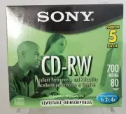 New & Sealed! Sony CD - RW 5 Pack Blank Discs 700MB 80Min Rewritable 5CDRW700L