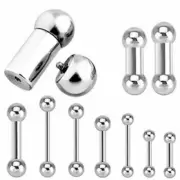 16G TO 00G GAUGE INTERNALLY THREADED SURGICAL STEEL TONGUE STRAIGHT BARBELL RING