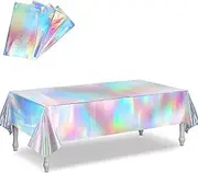 4 Pack Iridescence Plastic Tablecloths Shiny Disposable Laser Rectangle Table Covers Holographic Foil Tablecloth Iridescent Bridal Wedding Party Decoration 54" x 108"