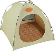 New Pet Tent Nest with Sleeping Pad, Foldable, Outdoor Canvas Tent, Refreshing and Breathable Nest for Cats (Beige,Medium)