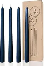 CANDWAX 10 inch Taper Candles Set of 4 - Dripless Taper Candles and Unscented Candlesticks - Perfect as Dinner Candles and Household Candles – Dark Blue Candles