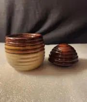 Stoneware Lidded Honeycomb Shaped Candle Jar 4½"×3½" Caramel - Buterscotch Scent