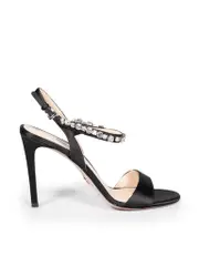 Black Open Toe Diamanté Strap Heels