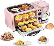 Electric Breakfast Machine,3-in-1 Breakfast Station with 1.2L Cooking Pot, 9L Large Capacity Baking Area, and Coffee Maker,100-230° Temperature Control & 30min Timing,for Kitchen(Pink)