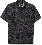 Quiksilver Men's Lifes Quik Shirt Woven Top BLACK GREY LEOPARD BUTTON UP FRONT M