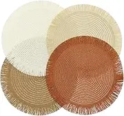 4 Pcs Round Boho Placemats with Tassels Woven Place Mats Stable and Nonslip Table Placemats for Kitchen Table Home Restaurant