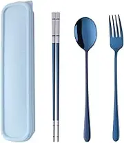 SBOMHS Chinese Chopsticks Spoon Fork Set with Portable Case, Use for School Home Office Camping Travel Outdoor