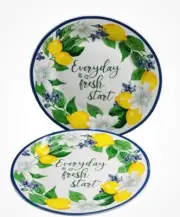 Royal Norfolk Lemon Floral Salad Plate W/Blue Rim 7.5”-Set Of 2 Plates Set Of 2