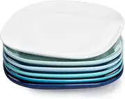 Sweese 153.003 Porcelain Square Dessert Salad Plates - 7.4 Inch - Set of 6, Cool Assorted Colors