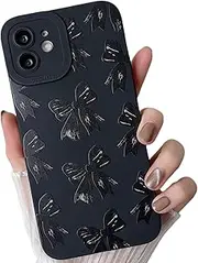 MINSCOSE for iPhone 12 Mini Case,Cute Ribbon Bow Pattern Print Aesthetic Girly Phone Case,Soft TPU Full Camera Lens Anti-Drop Anti-Scratch Shockproof Protective Cover for iPhone 12 Mini-Black