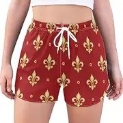 [GuoChe] Running Shorts Women Mardi Gras Carnival Royal Lilies Red Gym Shorts for Women Breathable Running Shorts Women for