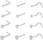 [JEYORZY] 12 pieces silver nose piercing, nose ring piercing set, nose piercing plug, surgical steel, silver, L-shaped nose stud, piercing, nostril piercing, women's nose piercing