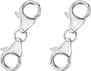 [ALEXCRAFT] 925 Sterling Silver Double Lobster Clasp Extender Double Claw Connector Silver Bracelet Extension Clasps for Jewelry Making（2pcs）