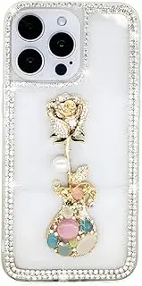 [Ymyhyuxi] Cases for Samsung Galaxy A13 Case Bling Diamond 3D Luxury Sparkle Glitter Crystal Rhinestone Edge Chain Rose Blossoms Cover （Gold）