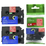 2/Pack 12mm White on Red Tape for P-touch Model PT1190, PT-1190 Label Maker