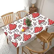 Mushroom Table Cloth for 5 Foot Rectangle Fitted Tablecloth Elastic Edge, Polyester Dining Table Covers Waterproof for Kitchen, Party, Picnic,Camping