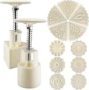 2 Sets Mooncake Mold Press 50g with 11 Stamps, SENHAI Flower and Triangle Shape Decoration Tools for Baking DIY Cookie - White