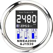 ALAGPNPMZH 2000 Multi-Functional 4 in 1 Gauge 85mm Digital Tachometer Voltmeter Water Temp Oil Pressure Gauge 0~10Bar with Alarm 9-32V Speedometer(White)