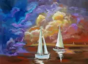 Hawaii Artist "Sailing in the Clouds" 18" x 24 Original Oil Painting