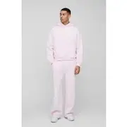 Mens Light Pink Oversized Boxy Cross Graphic Hooded Tracksuit