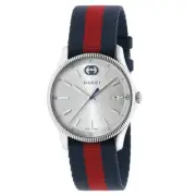 Gucci G-Timeless Silver Dial Blue and Red Nylon Strap Watch 38mm YA1264237