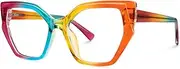 Rainbow Color Frame Blue Light Blocking Glasses, Cat Eye Fashion Glasses For Women Anti Eyestrain & UV