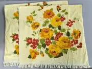 Set of 2 Vintage Bath Towels Yellow Cabbage Roses Floral "Irregulars" NOS