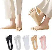 [LTMMC] 5 Pairs Low-Cut Five Toe Socks for Women - Breathable No-Show Boat Liner Sock with Silicone Grip, Ladies Compression Toe Socks, Invisible Toe Separator Sock for Daily Wear & Sports