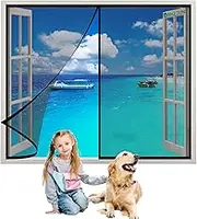 Magnetic Window Screen 140x195cm Black Mesh Fly Curtain Mosquito Net for Windows,Shuts Automatically/Easy to Install/without Drilling for Keeping Out Flies