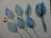 Vintage Varigated Light Blue Velvet Rose Leaves 2 3/8" x1 3/8" 1 Dozen