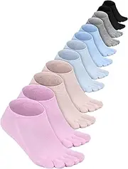 [Bencailor] 6 Pairs Women Toe Socks Cotton No Show Low Cut Invisible Socks Athletic Running Socks with Toes Separated for Men