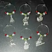 Christmas Wine Glass Charms Set of 6 Santa Holiday Drink Markers NEW