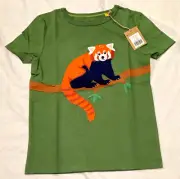 Mini Boden Red Panda Applique Shirt Short Sleeved Green NWT New 9-10