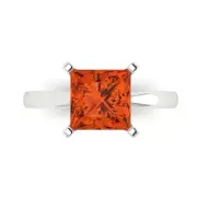 3.0 ct Princess Cut Red Stone Wedding Promise engagement Ring 14k White Gold