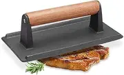 SOGA Cast Iron 7.87" x 3.93" Meat Steak Press Grill BBQ with Wood Handle Weight Plate - Heavy Duty Multi-Functional Meat Press - Ideal for Bacon, Burgers, Poultry, Flatbreads, Grilled Sandwiches, Panini, Quesadillas, and more