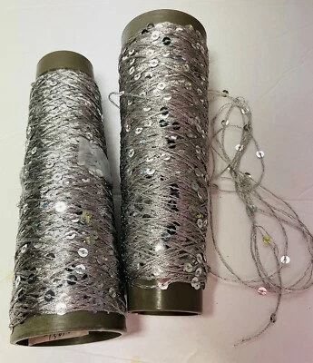 Lucci Yarns Lot of 2 SequinYarn #12 Silver Sequin on Silver YarnCone New