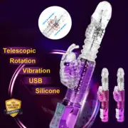 Rotating Telescopic Dildo Rabbit Vibrator G Spot Clit Massager Clitoris Sex Toy