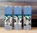 20 oz Skinny Straight Sealife Ocean Life Penguins Tumbler Cup Drink w/ Straw