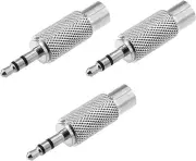 3PCS Plug Adaptor Silver Metal 3.5 mm Stereo Male to RCA Female Jack