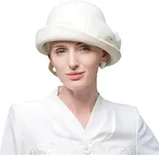 [Bciopll] Woman Top Hat Wedding Ceremony Autumn Winter White Church Cocktail Party Cap Ladies Curl Brim Wool Fedora White 53 to 57cm