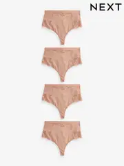 Nude High Waist Thong Tummy Control Shaping Lace Back Bikinis 4 Pack (N28675) | $71