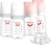 Evorie Tritan Baby Feeding Bottle & Teat for Milk Formula - Crystal-Clear, Wide Neck & Anti-Colic - 160ml (Pink White, Pack of 4+3)